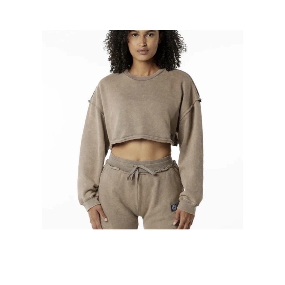 Alphalete Women's Terry Oversized Crop Pullover - Smockey Quartz , Size Small